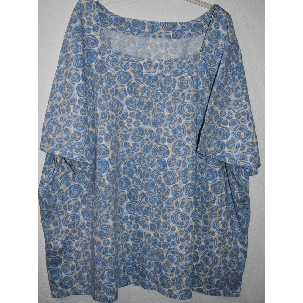 Liz & Me 4X Top Blue/White Squared Neck Short Slv 100% Cotton Shirt Blouse 30/32 - Picture 5 of 16